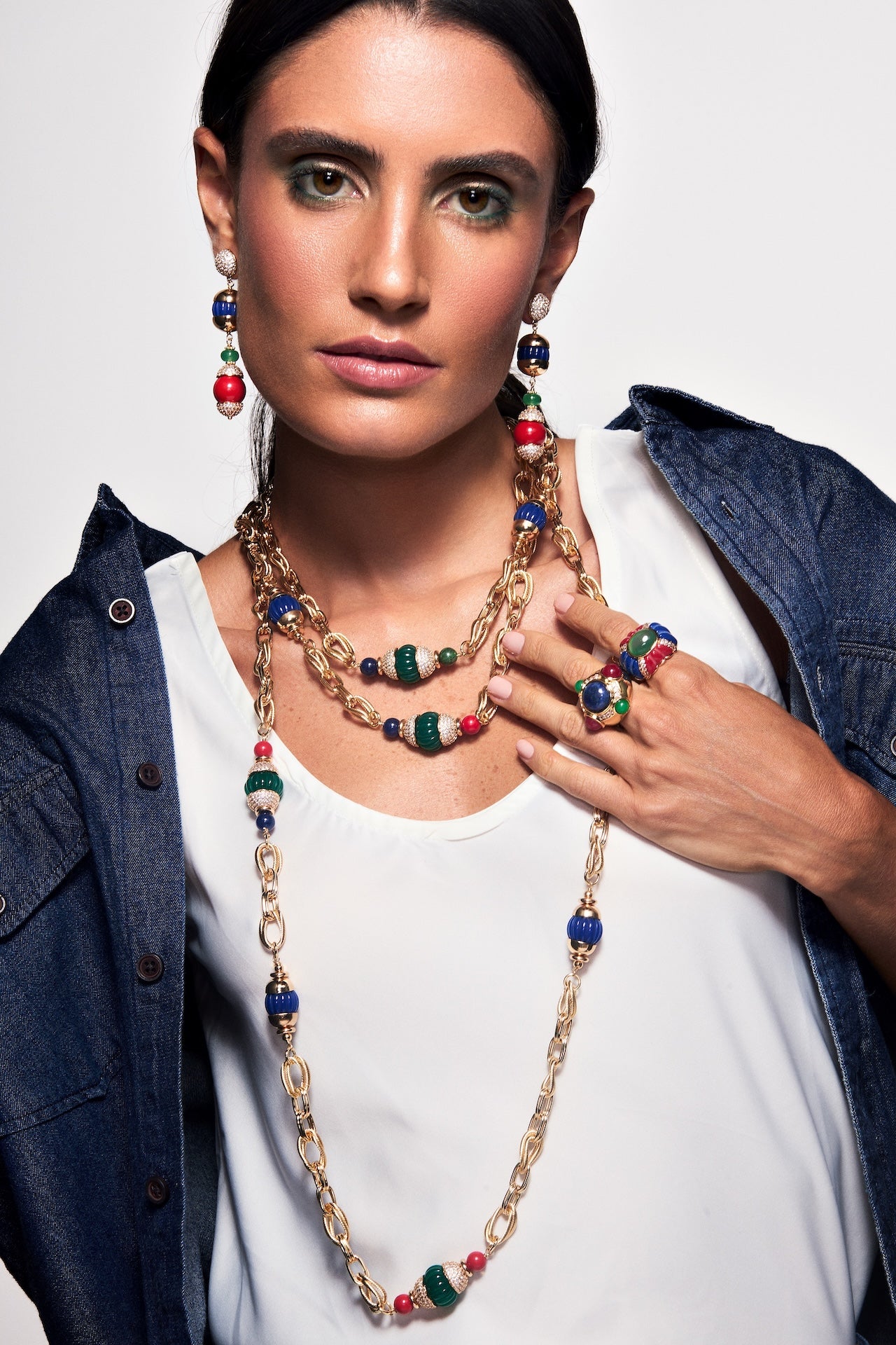 Volpi Chain Necklace Green, Blue and Red