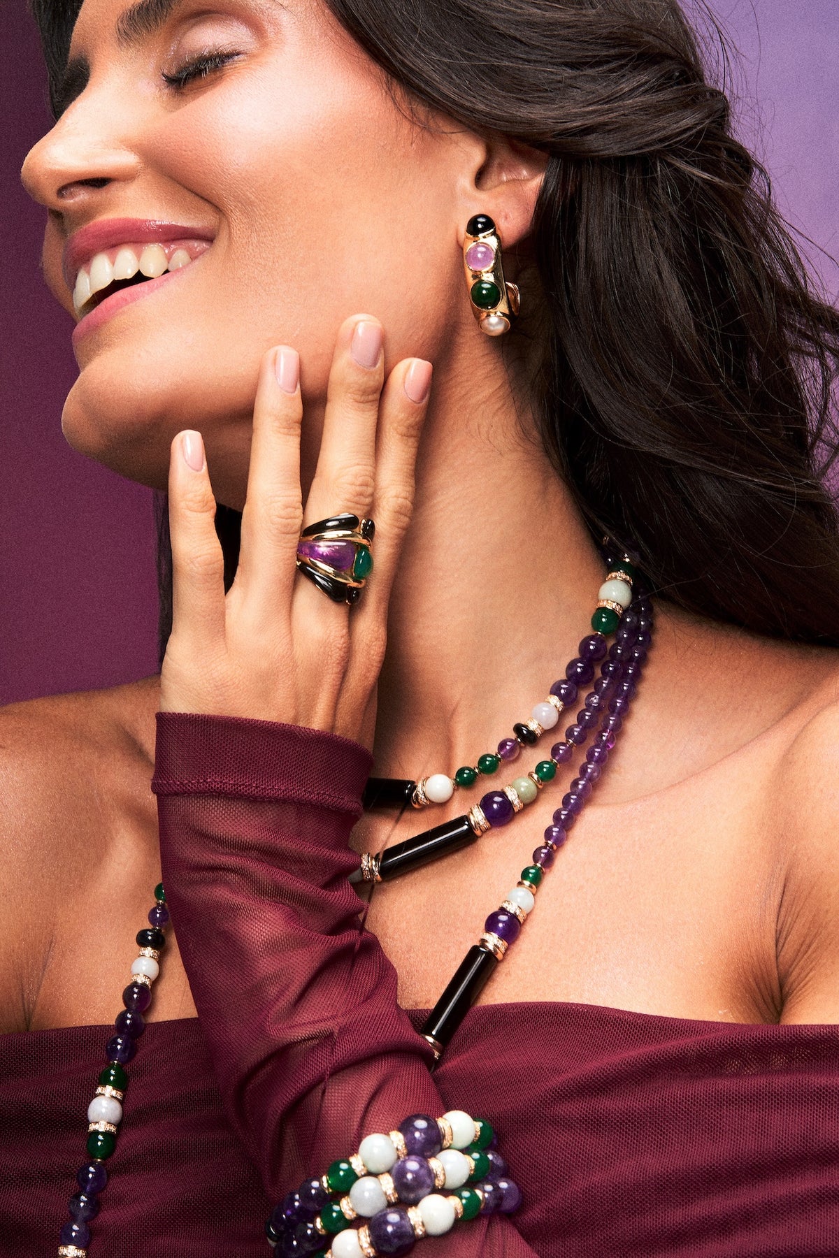 Portinari Ring Amethyst and Green Agate