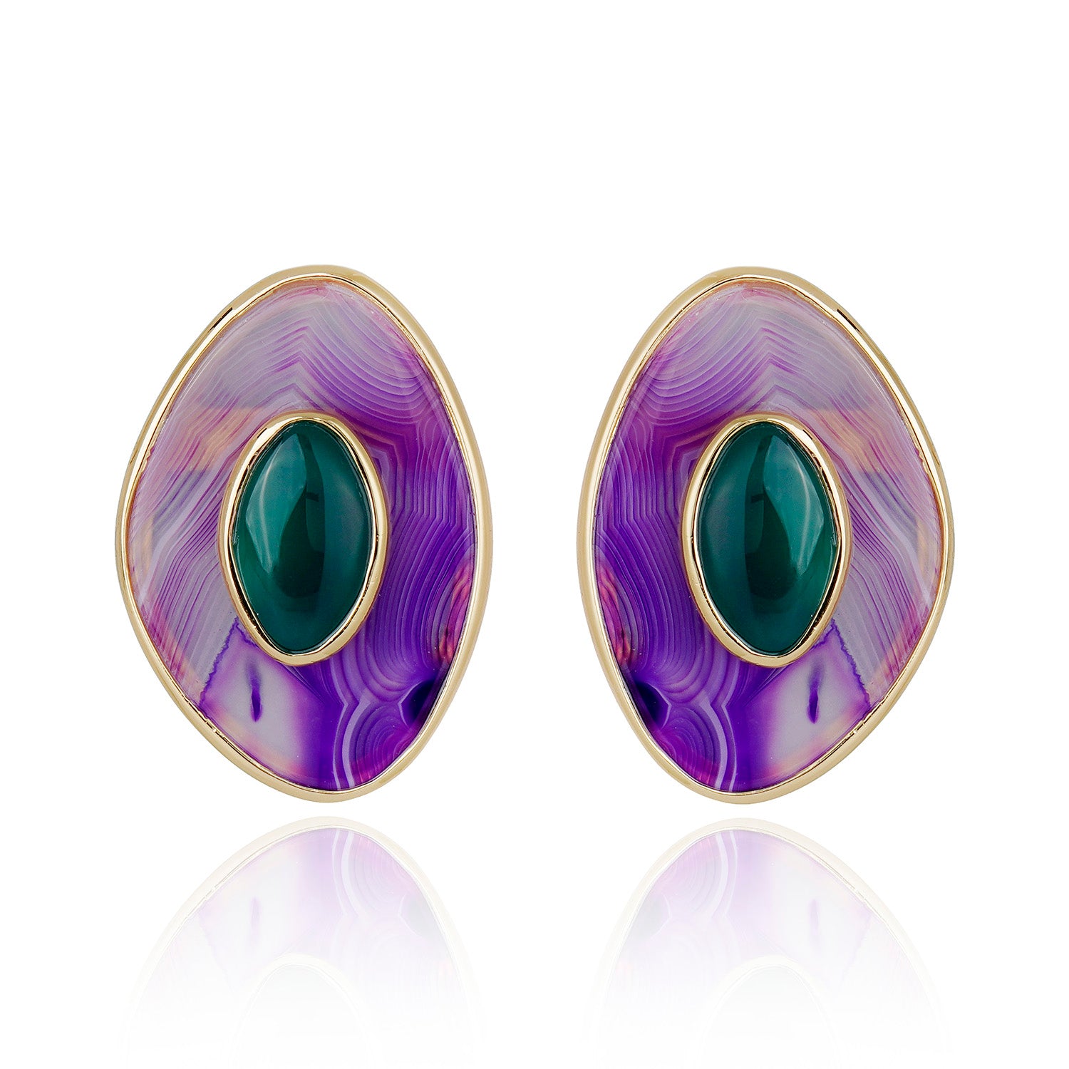 Poet Earring - Purple and Green Agate