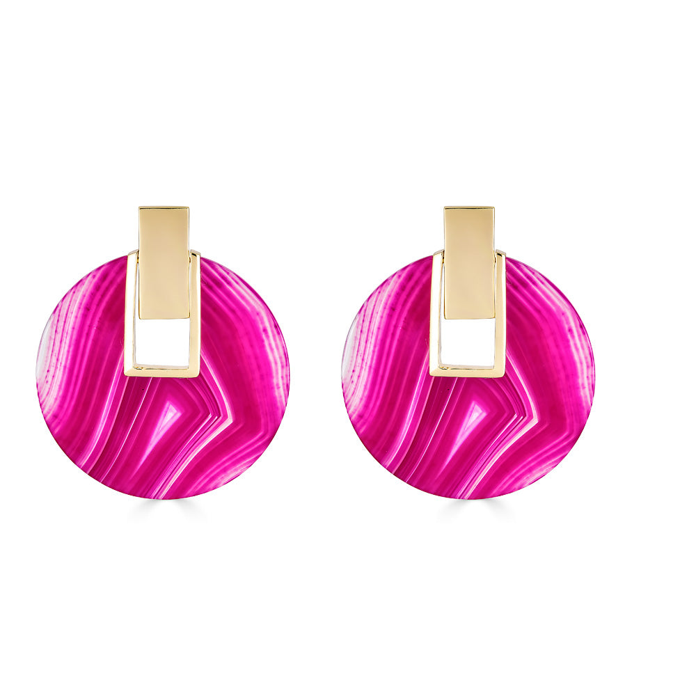 Charlotte Disc Earring - Pink Agate Gold