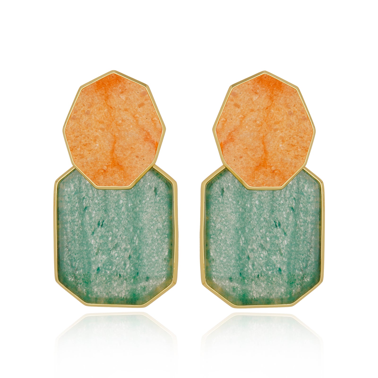 Icon Double Classic Green Aventurine and Peach Calcite Earring