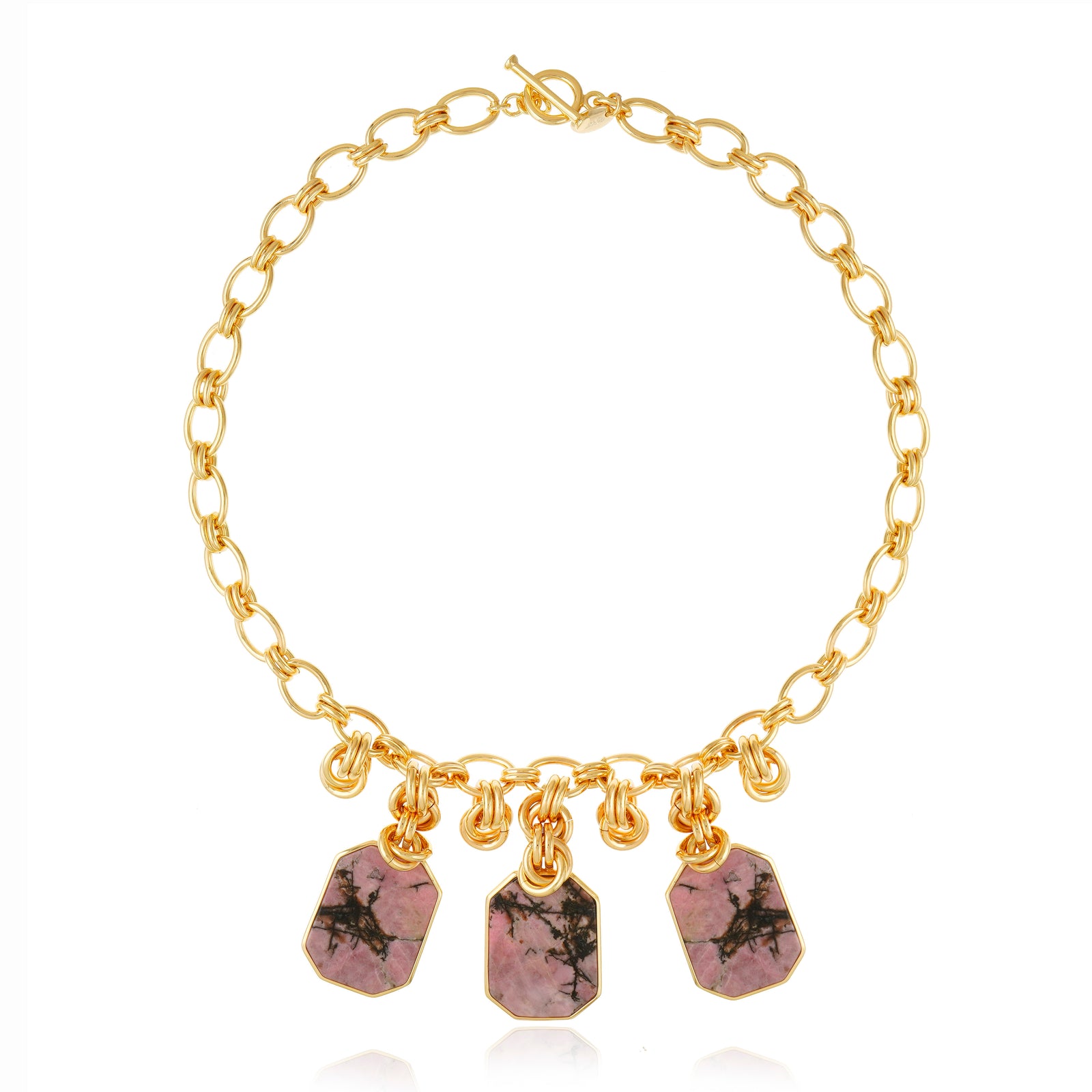 Icon Triple Pendant Rhodonite Necklace