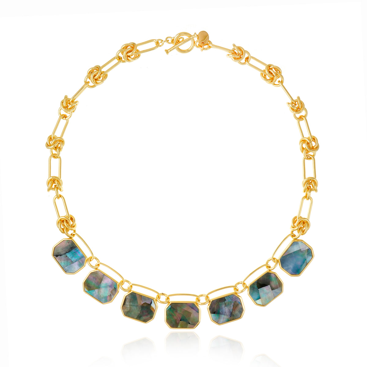 Icon Seven Stones Link Black Mother of Pearl Necklace