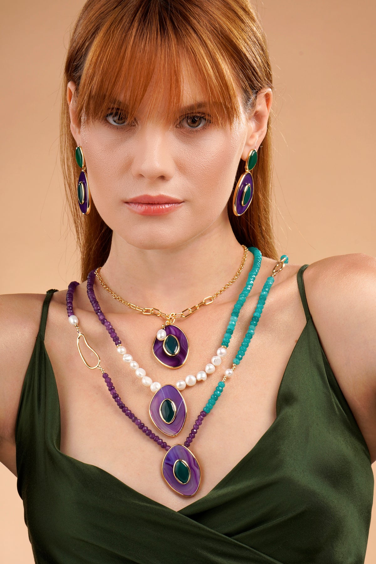 Poet Drop Necklace - Purple and Green Agate