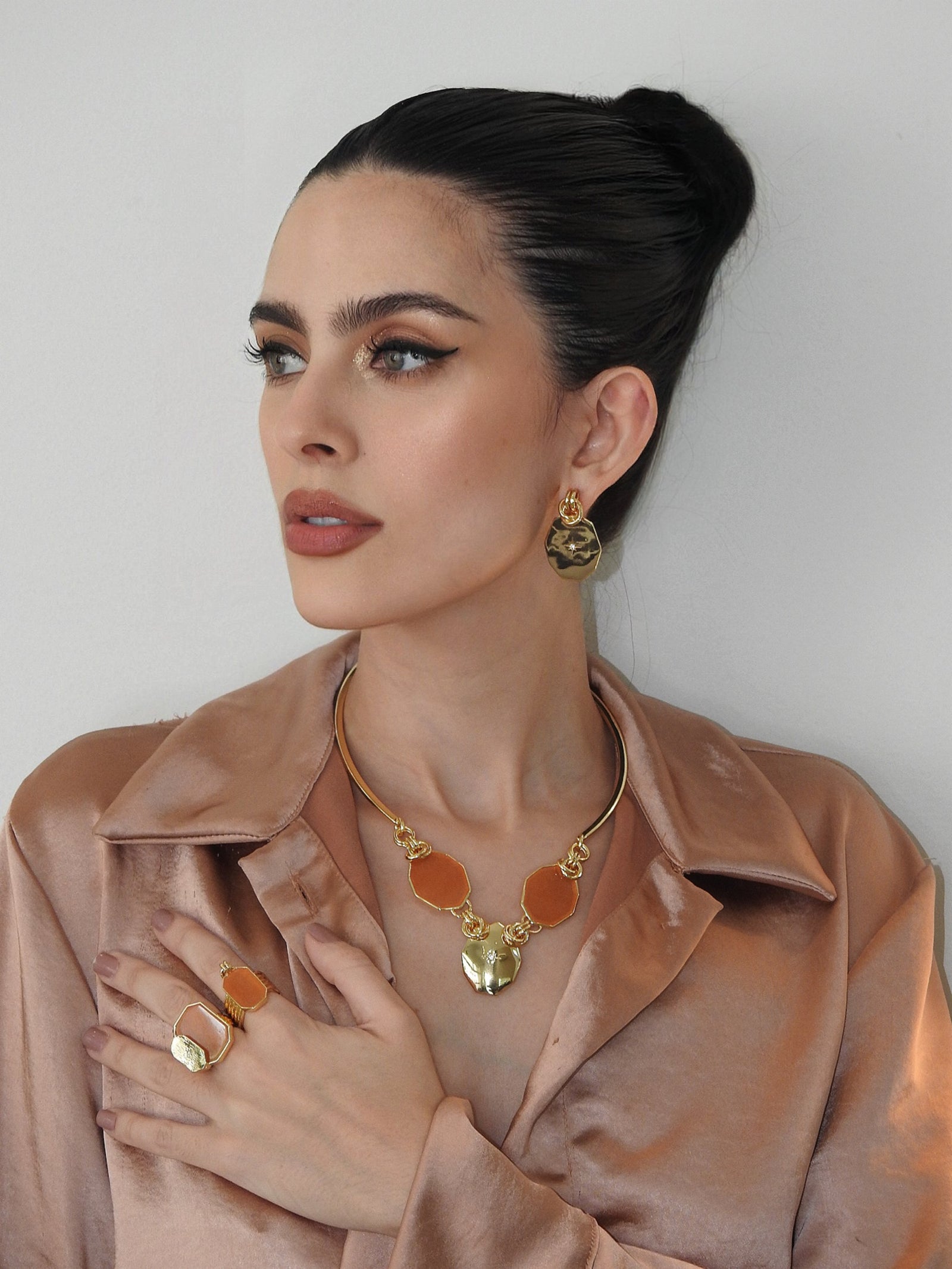 Icon Double Stack Peach Calcite Ring