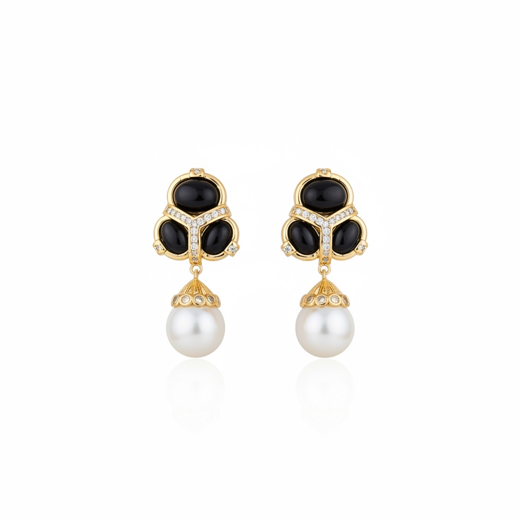 Martins Earrings Black and Pearl