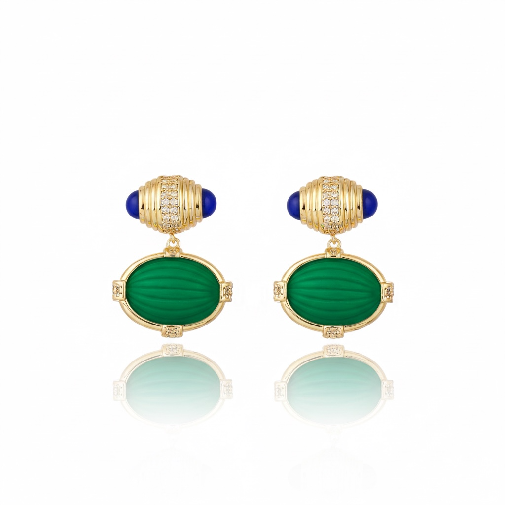 Tarsila Earrings Green Agate and Blue