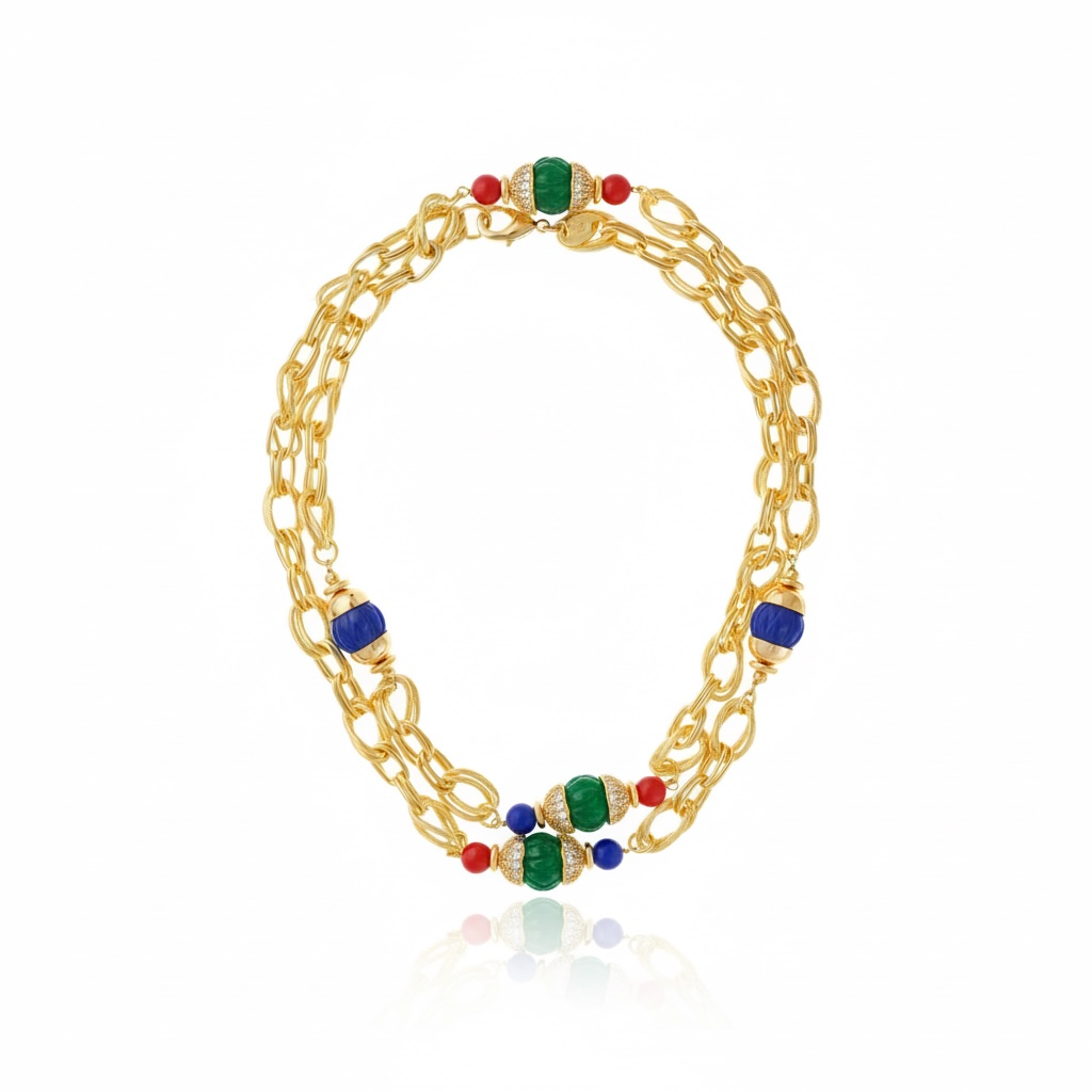 Volpi Chain Necklace Green, Blue and Red