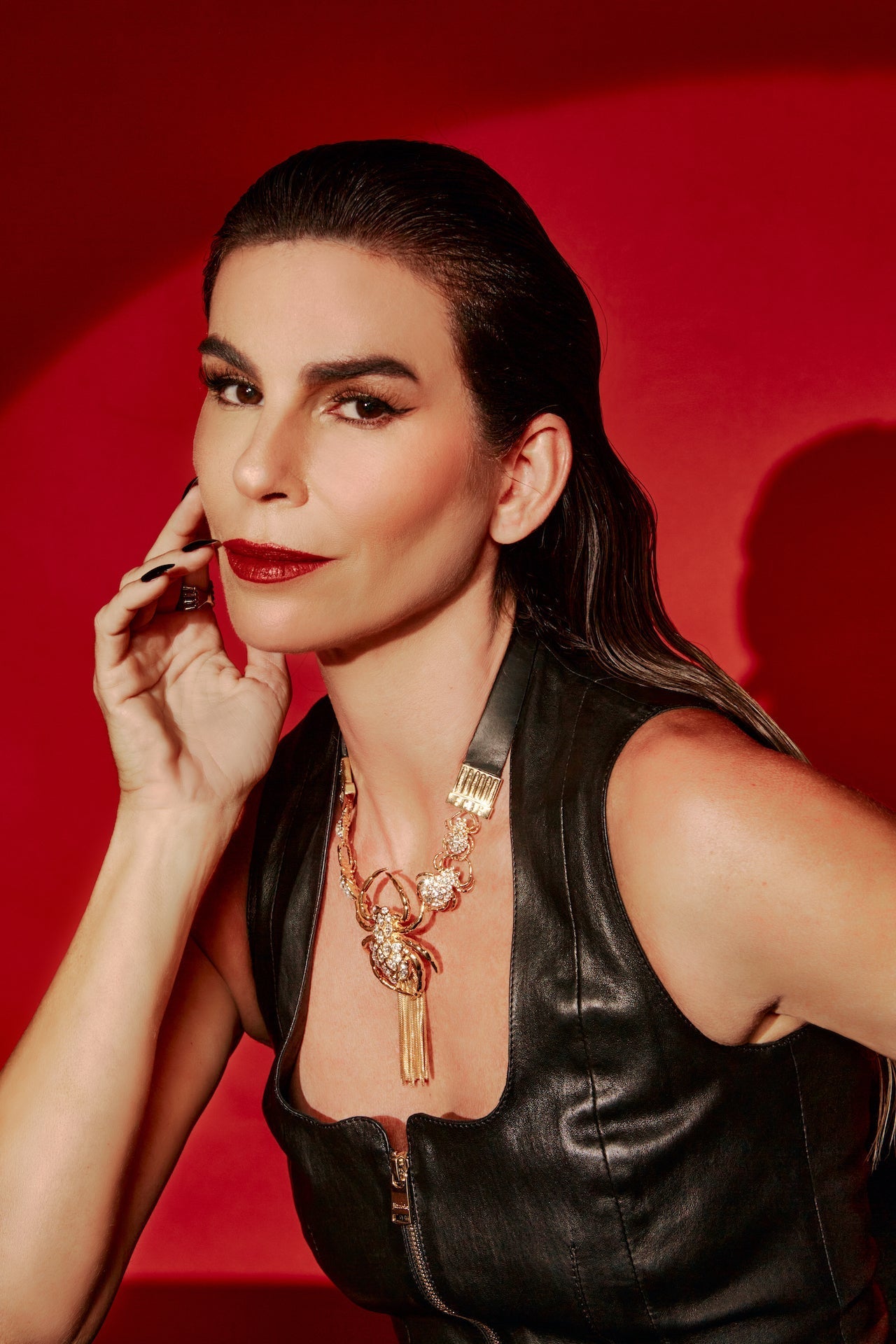 Spider Leather Necklace - Gold