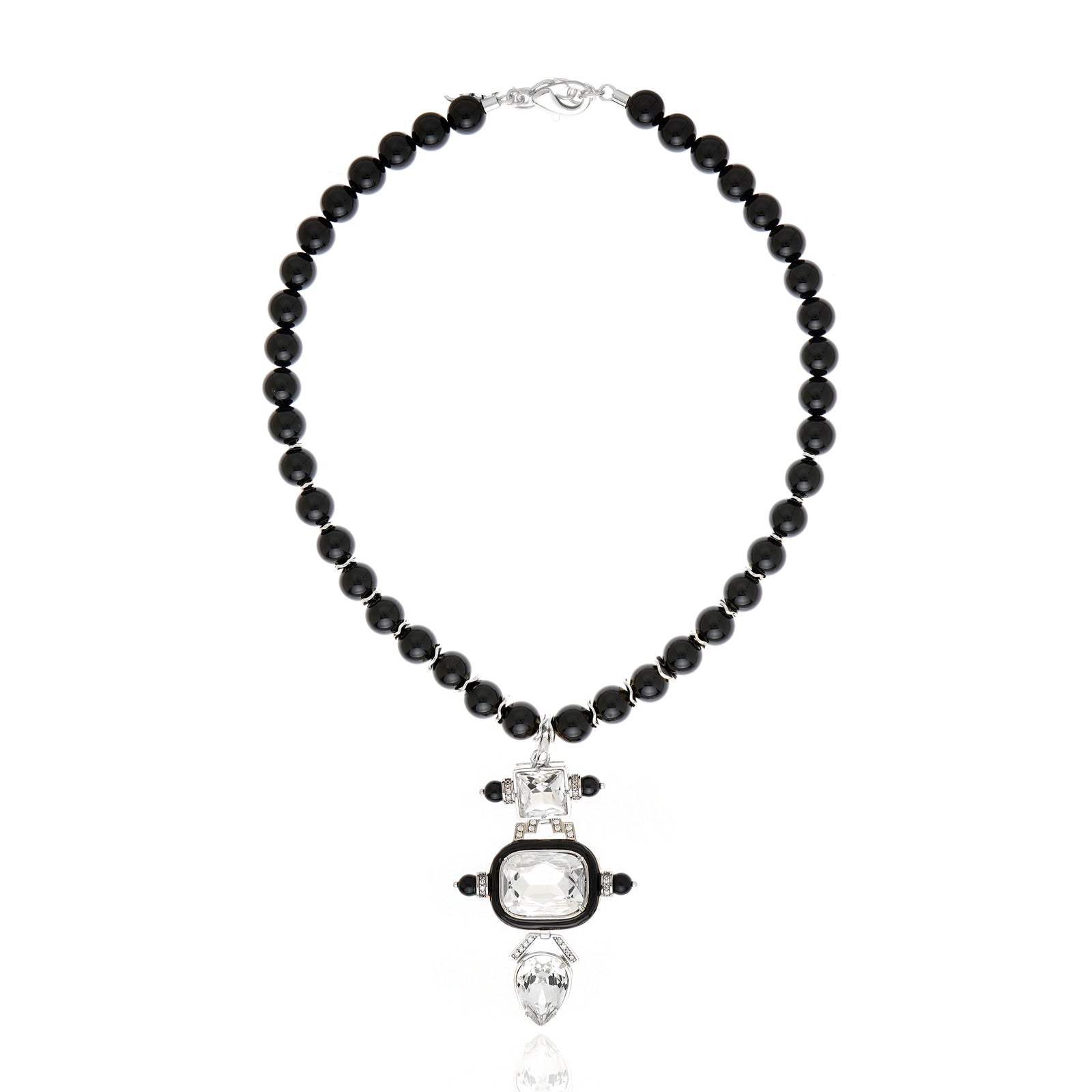 Tesoro Silver Necklace Black Agate and Crystal