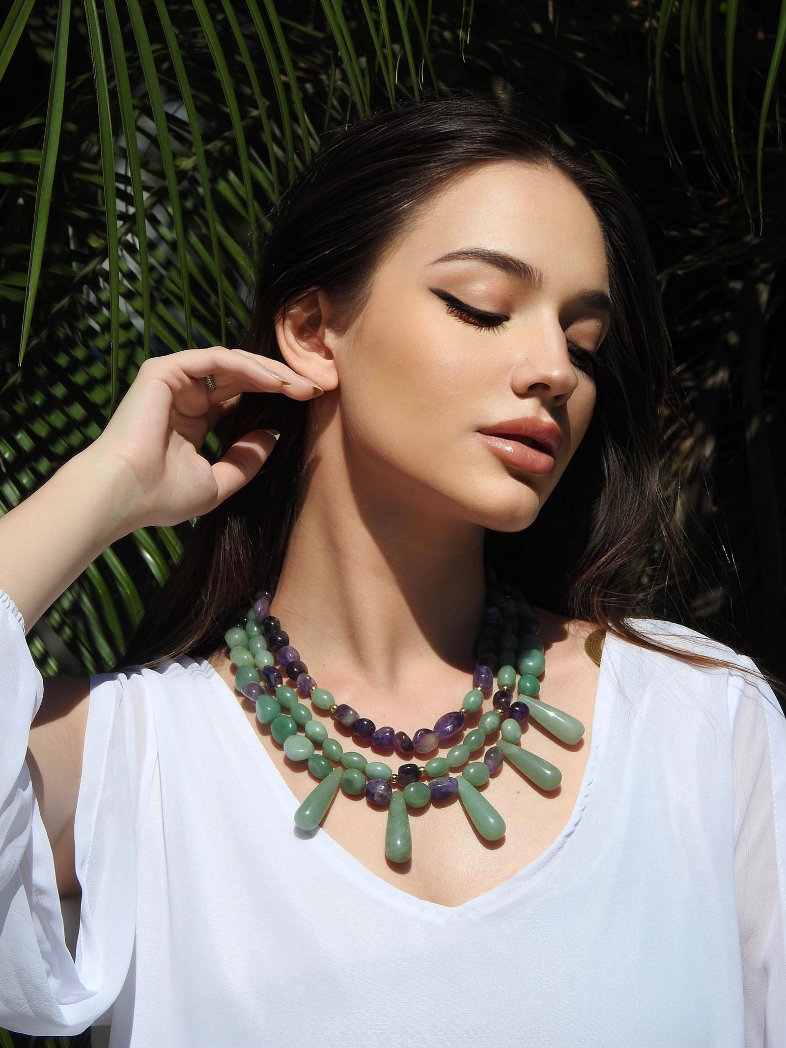 Zia Layered Necklace - Amethyst and Green Quartz
