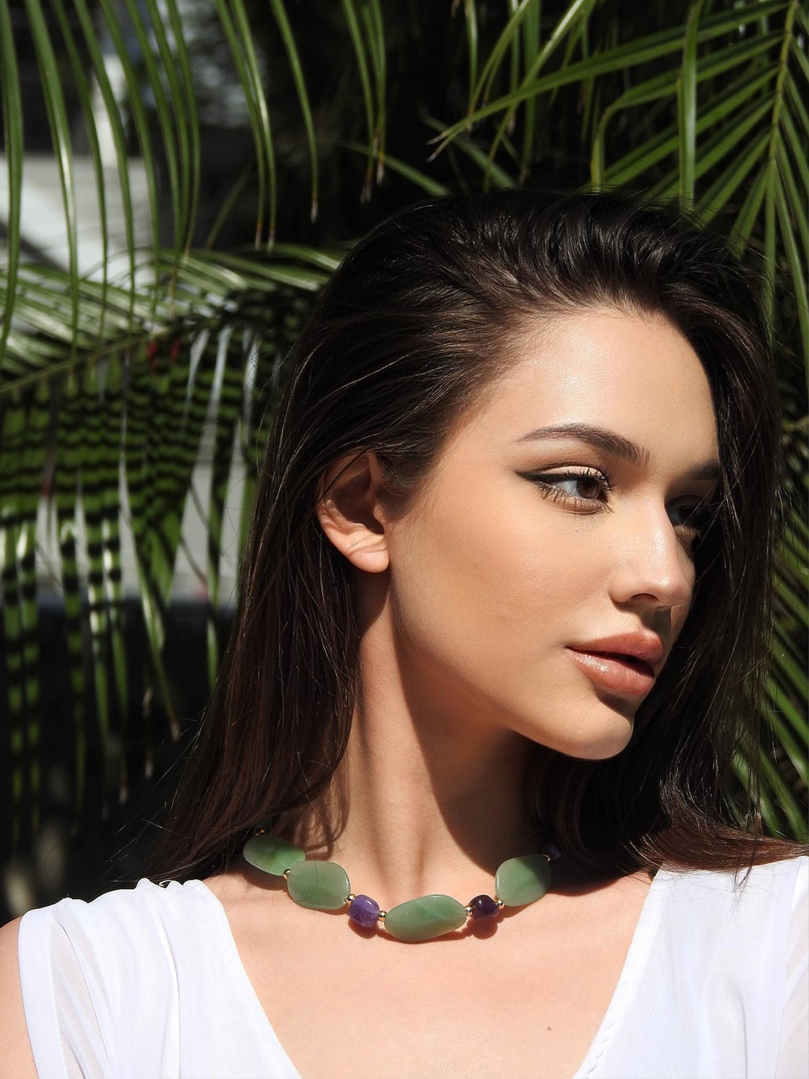 Zia Layered Necklace - Amethyst and Green Quartz