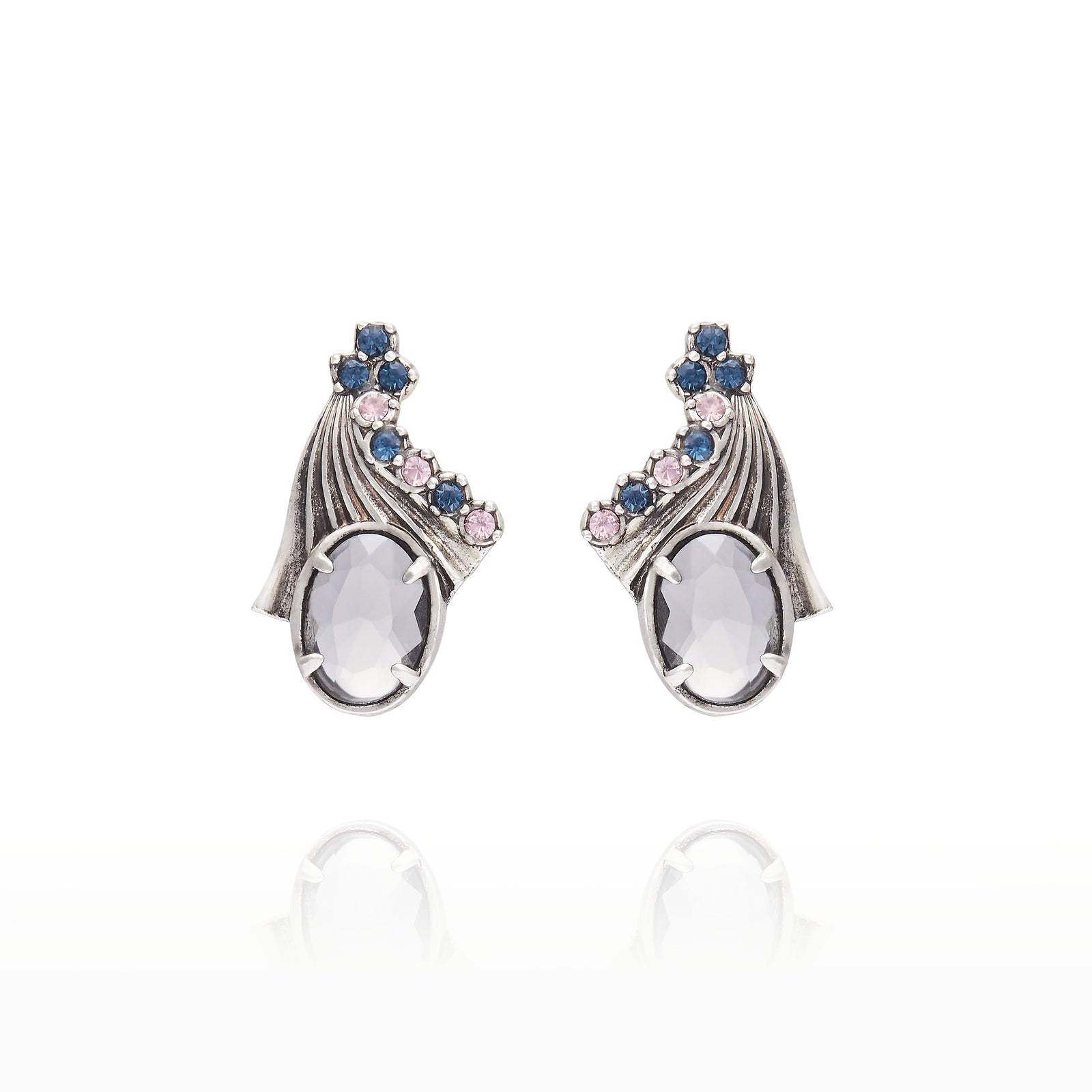 Milano Oval Earring Rhodium Plated - Black Diamond
