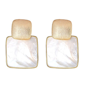 Mini Box Stacked Earring - White Mop Gold
