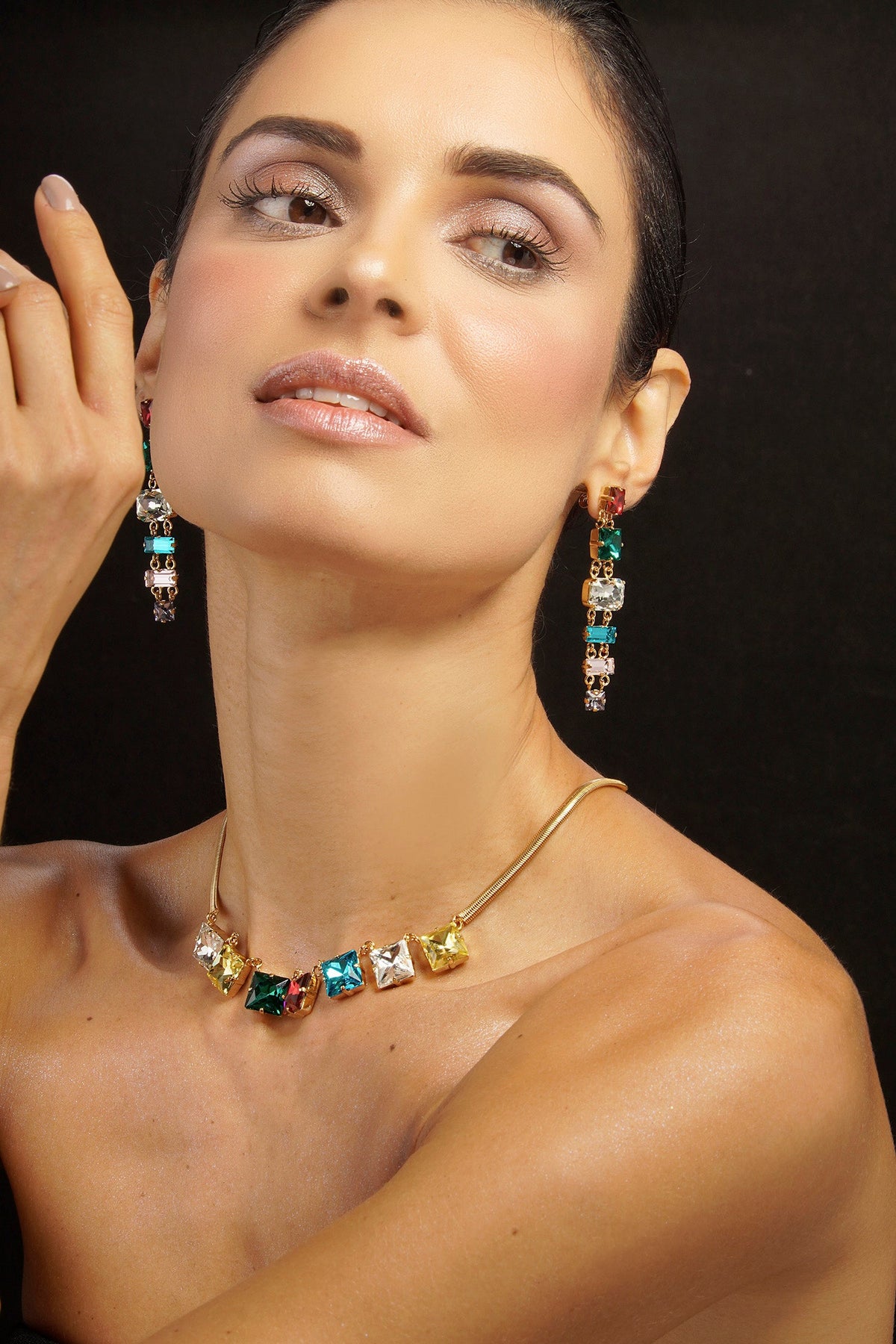 Emma Crystal Necklace - Multi Silver