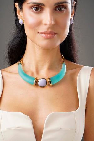 Horn Resin Necklace - Turquoise and Lavender