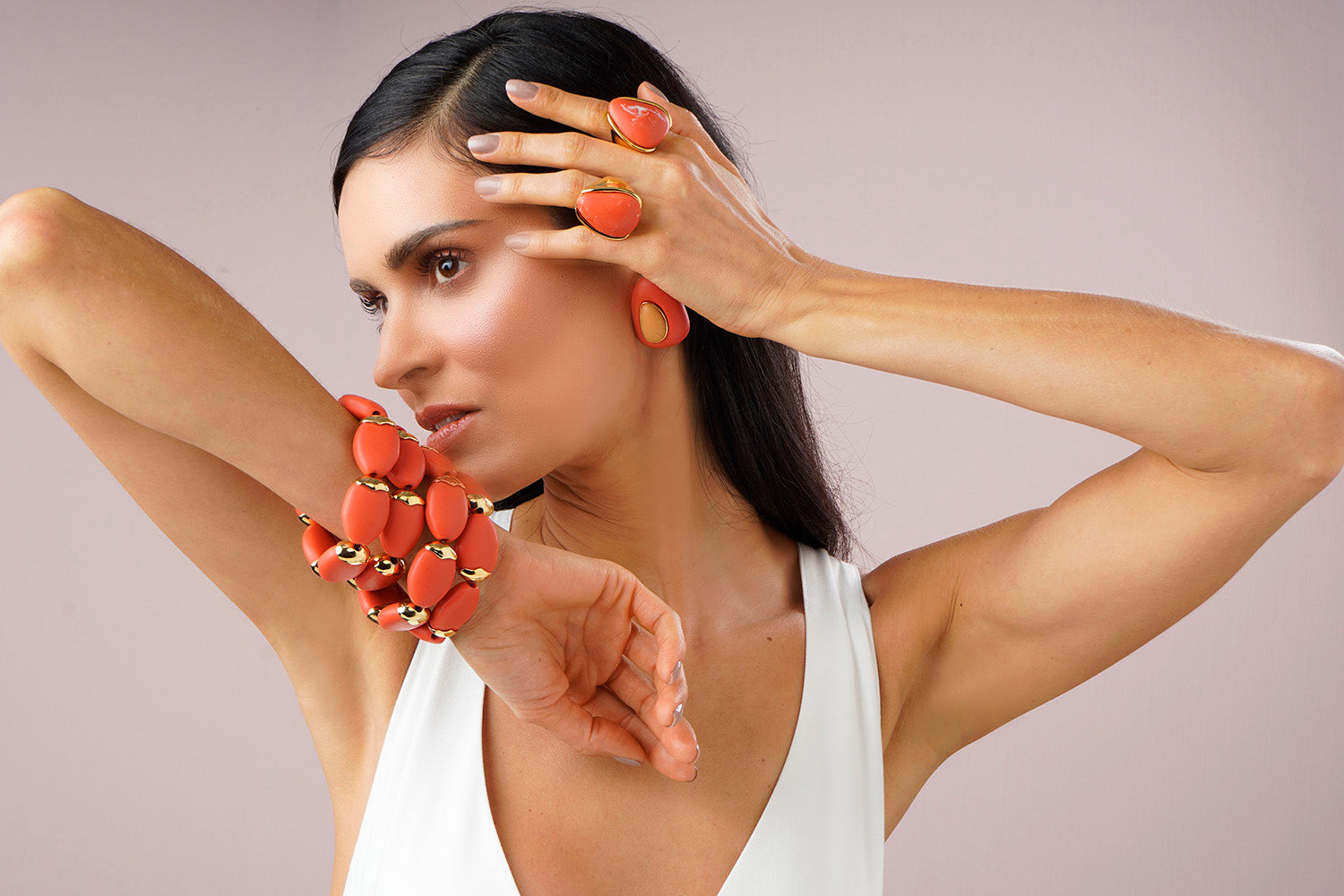 Resin Drop Stud - Coral and Beige