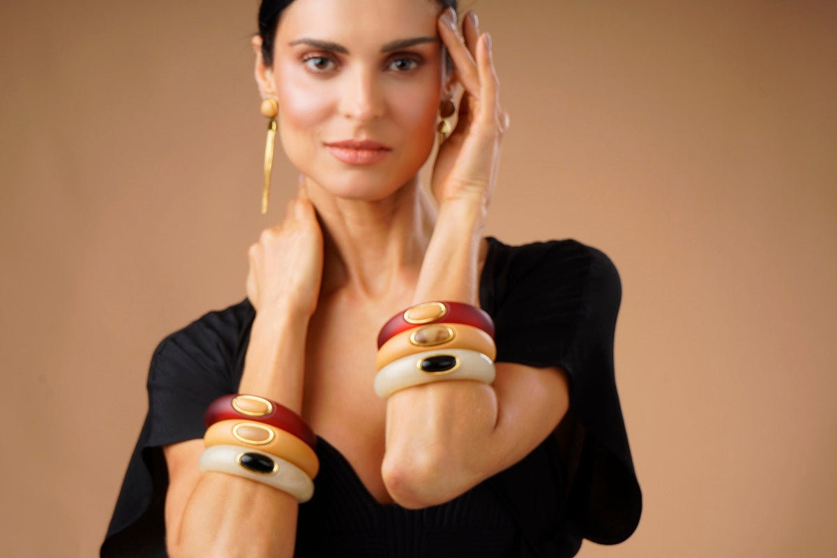Resin Drop Bangle - Coral and Beige