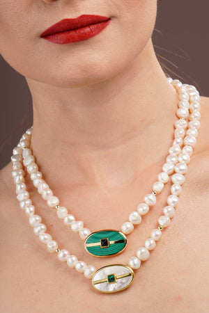Inspire Pearl Necklace White Mop & Malachite