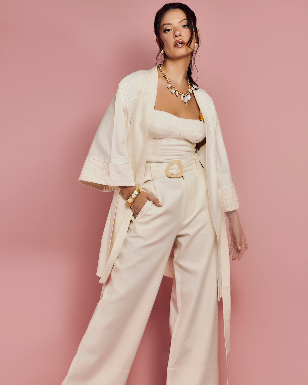 Jade Bell Sleeve Kimono - White