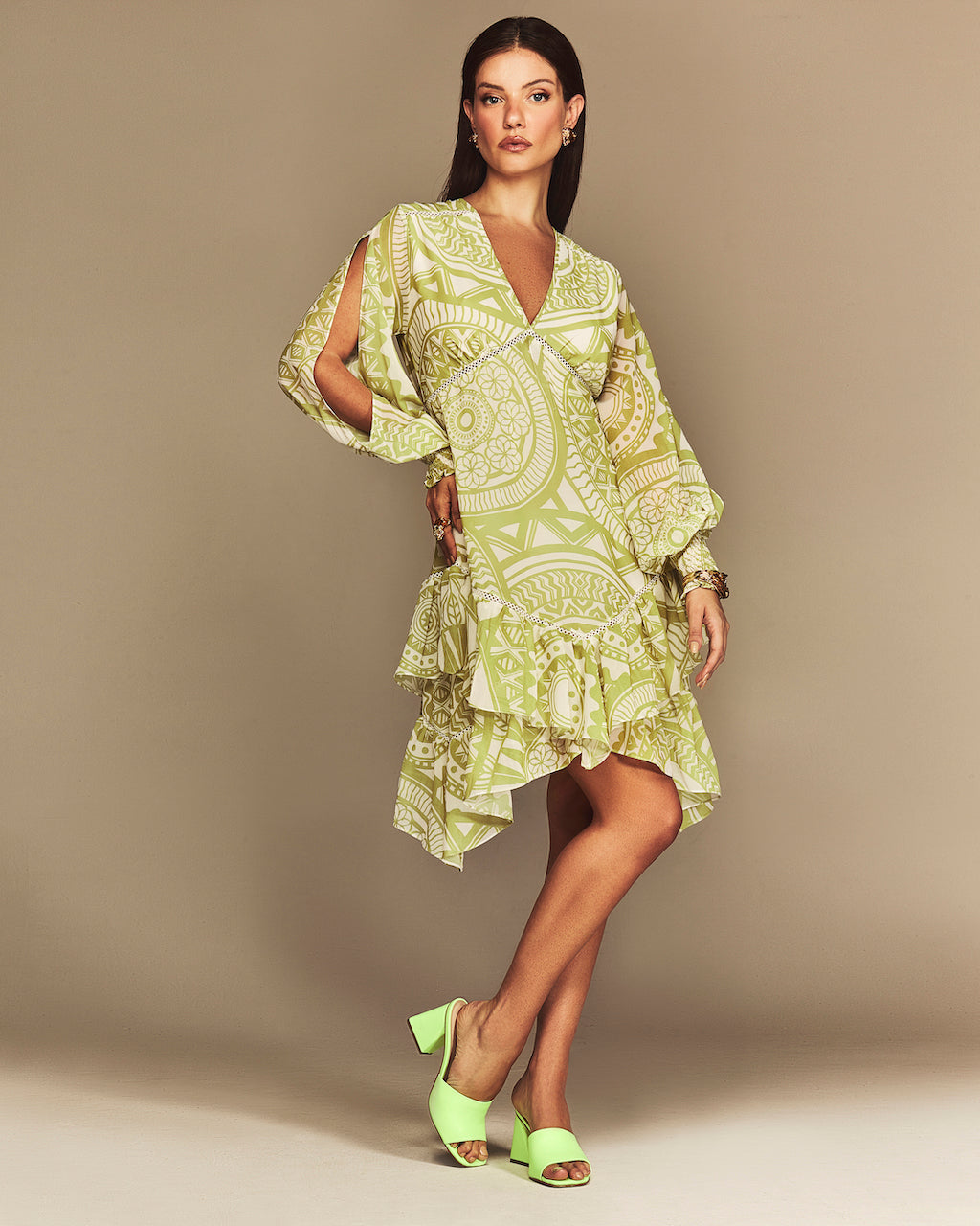 Kylie Long Sleeve Mini Dress - Lime