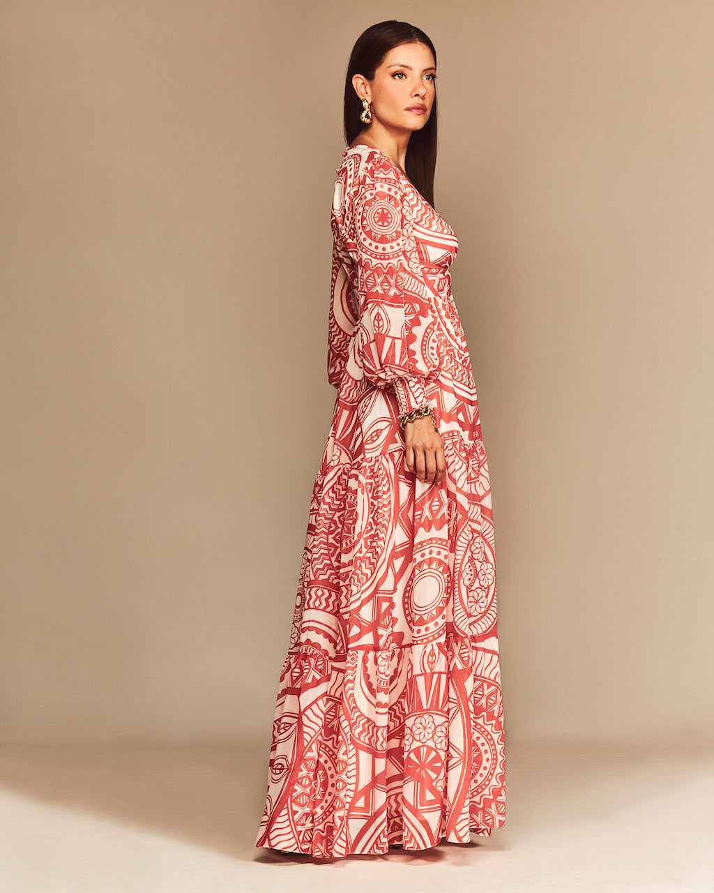 Faith Long Sleeve Maxi Dress - Coral