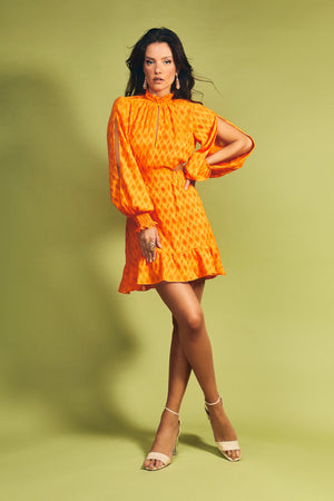 Ariana Long Sleeve Mini Dress - Orange
