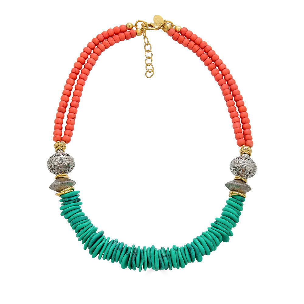 Catania Necklace - Coral and Turquoise