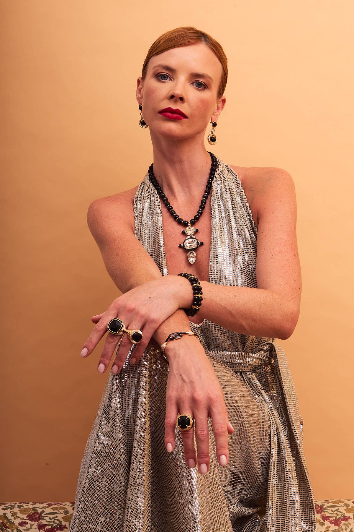 Tesoro Silver Necklace Black Agate and Crystal