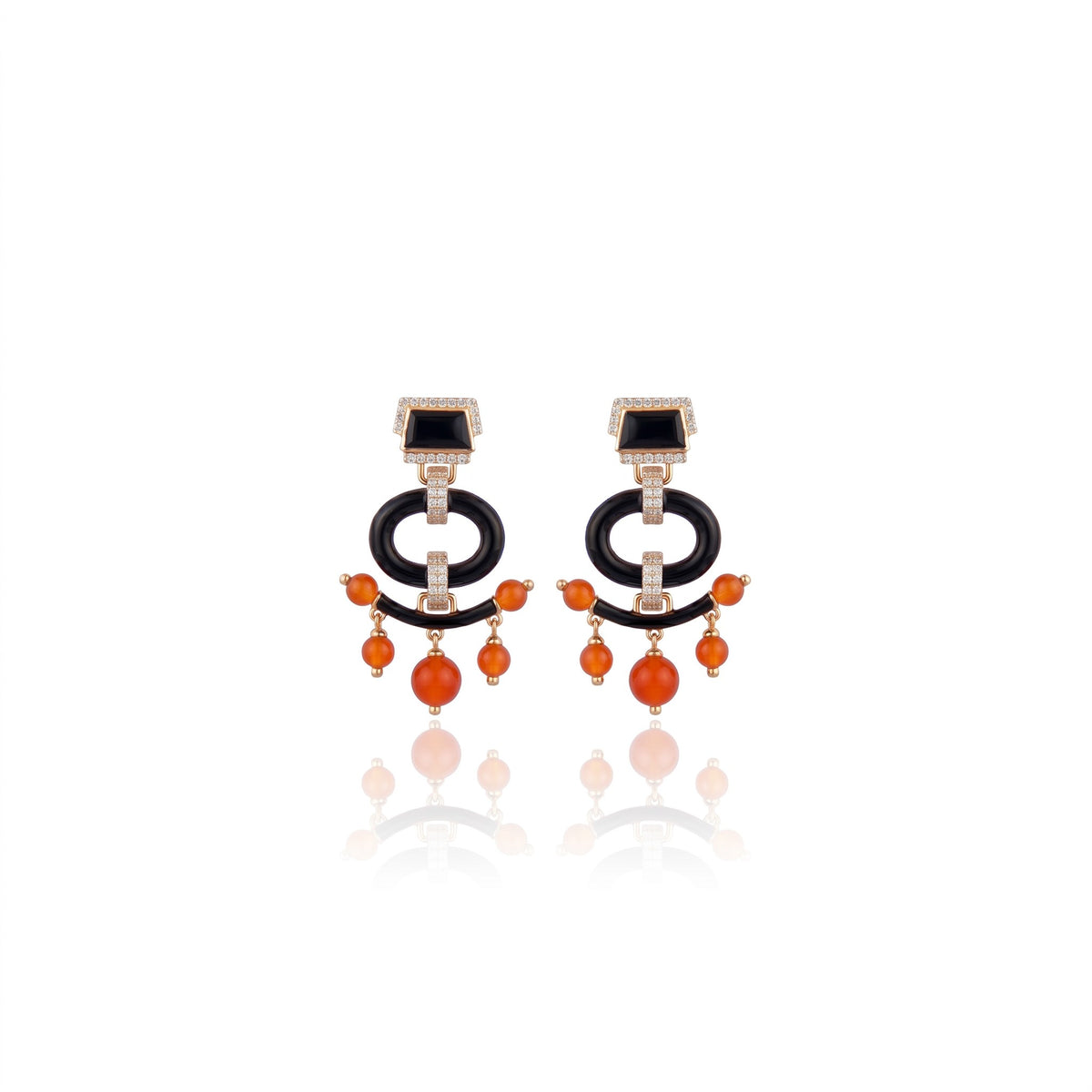 Empress Earrings Black and Coral