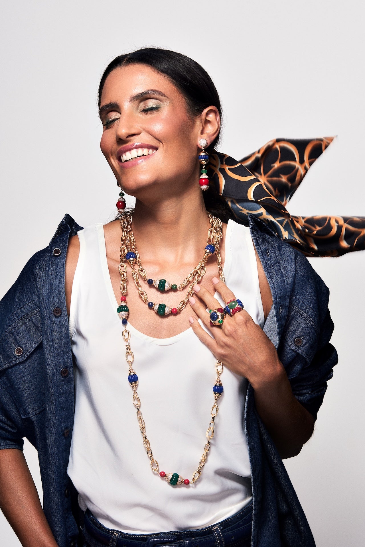 Volpi Chain Necklace Green, Blue and Red