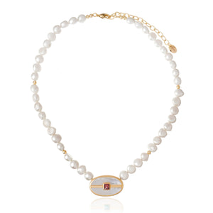 Inspire Pearl Necklace White Mop & Red