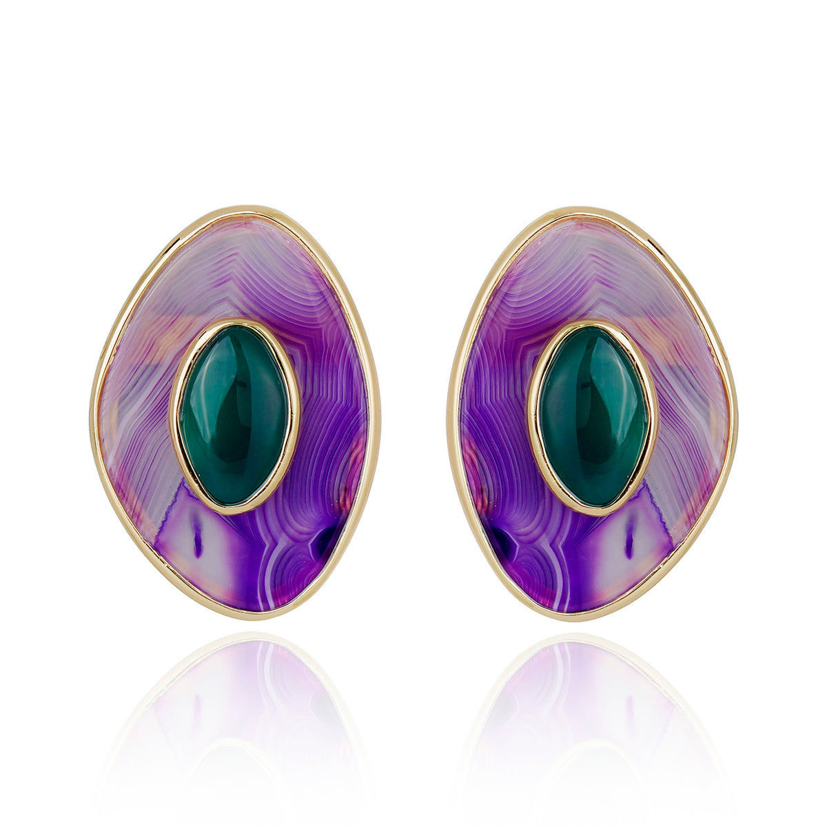 Poet Earring - Purple and Green Agate