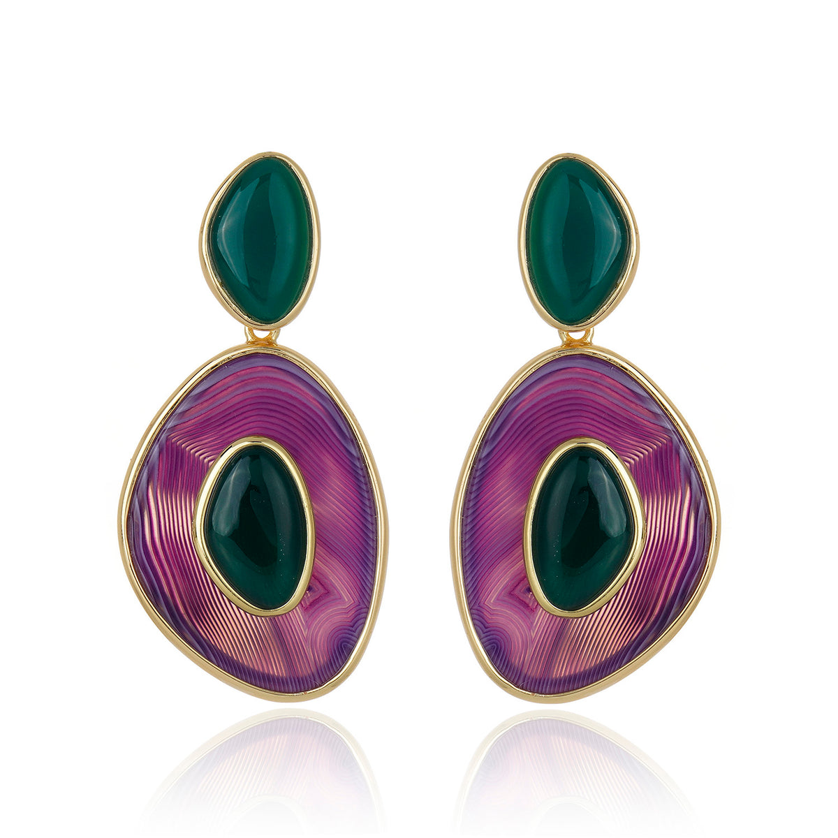 Poet Drop Earrings - Purple and Green Agate