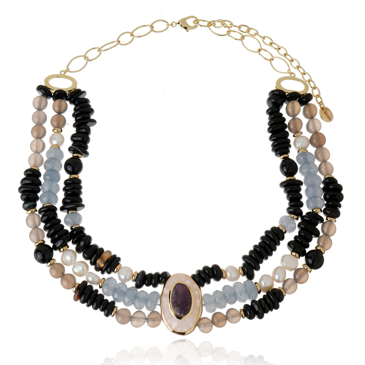 Confidence Necklace - Gray Agate Black Quartz