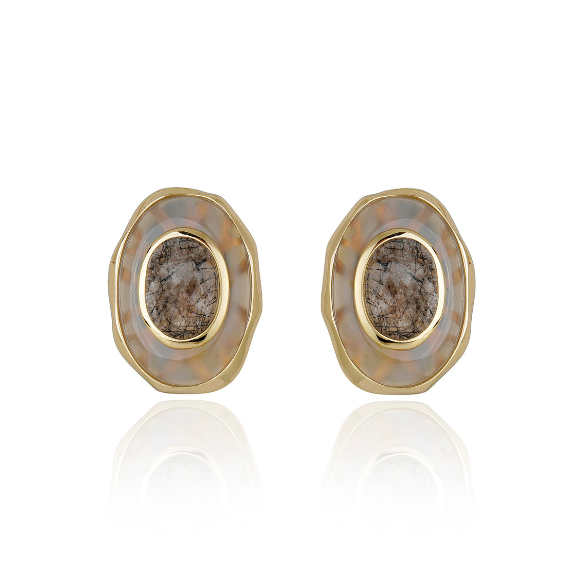 Confidence Stud - Gray Agate Black Quartz