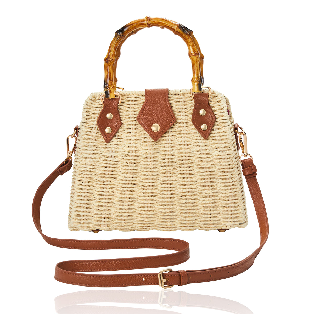 Frame Bamboo Handle Bag Beige