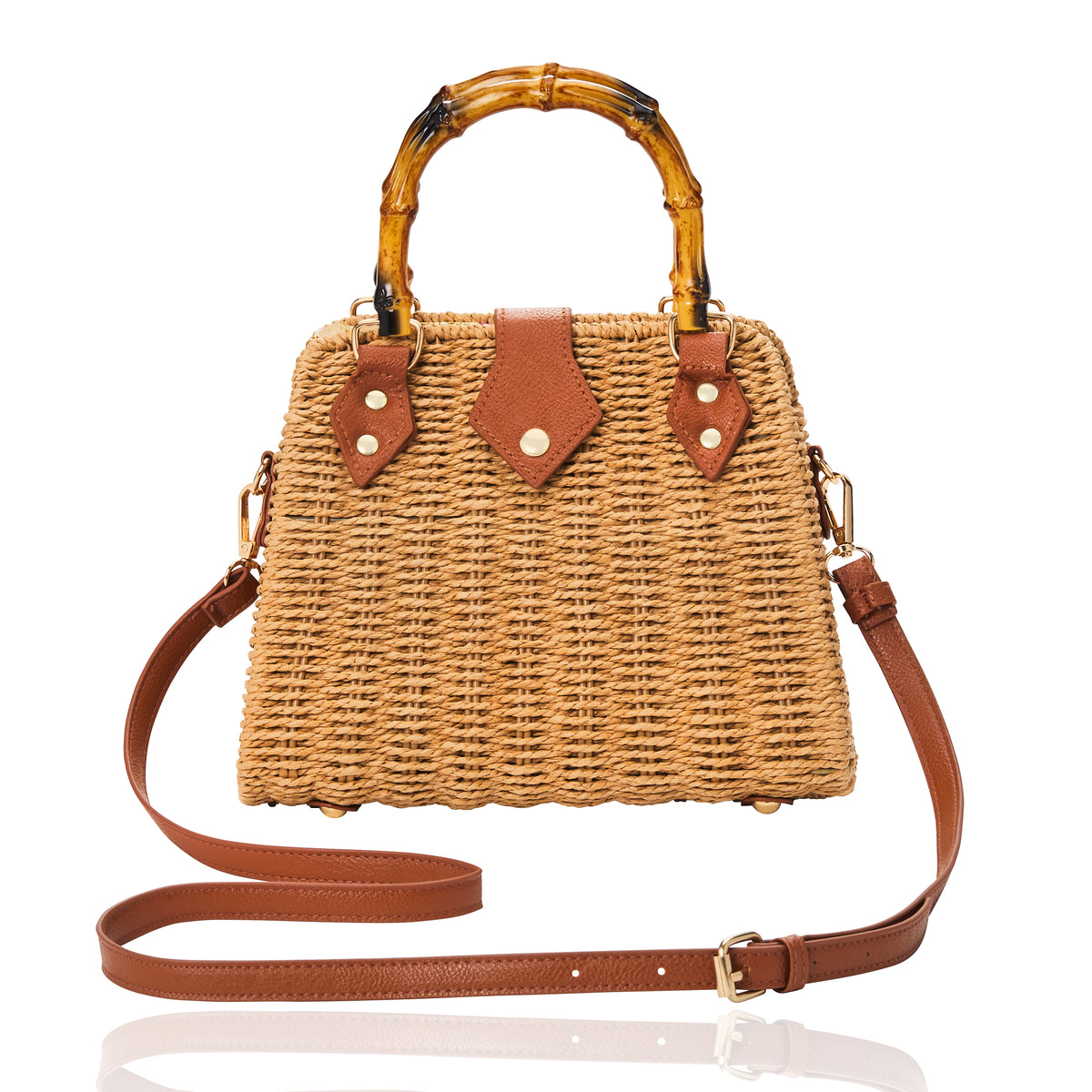 Frame Bamboo Handle Bag Caramel