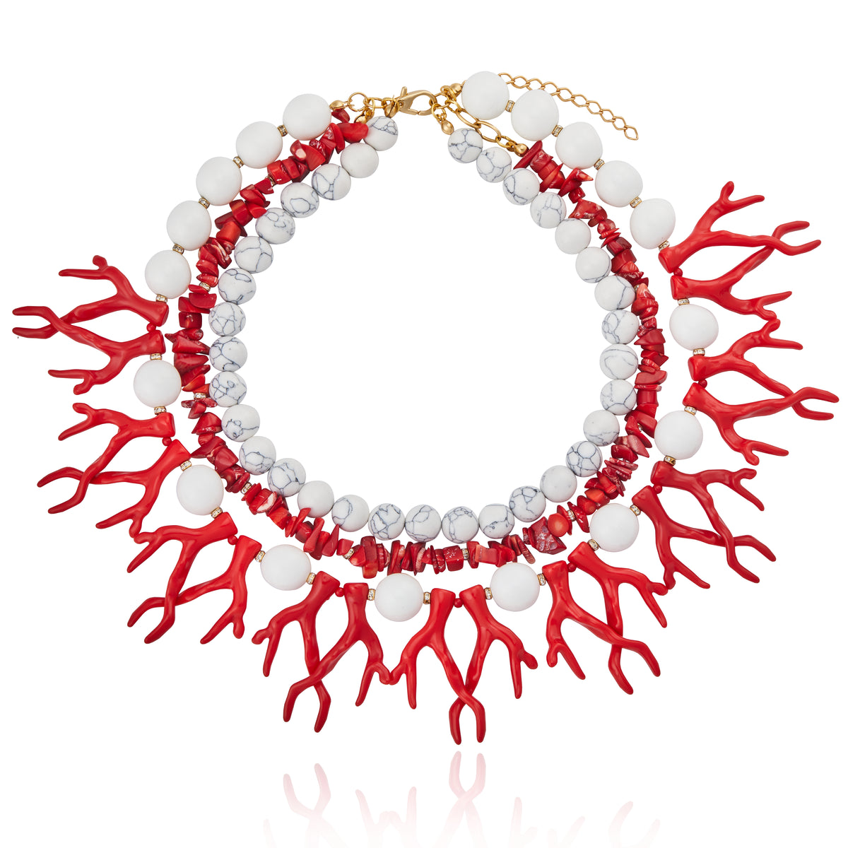 Kaia Triple Necklace - Red Pebbles and Branches