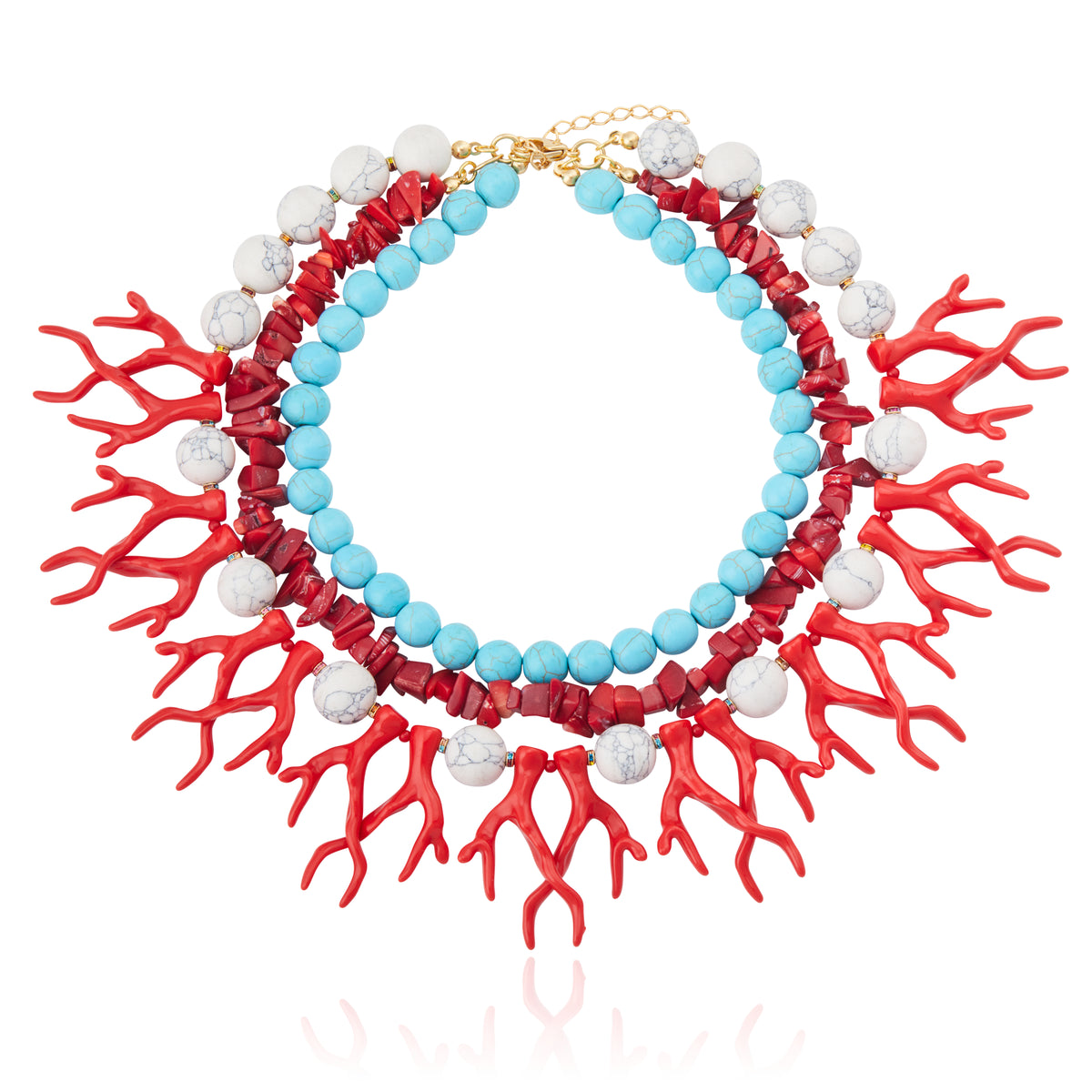 Kaia Triple Necklace with Red Coral and White Howlite