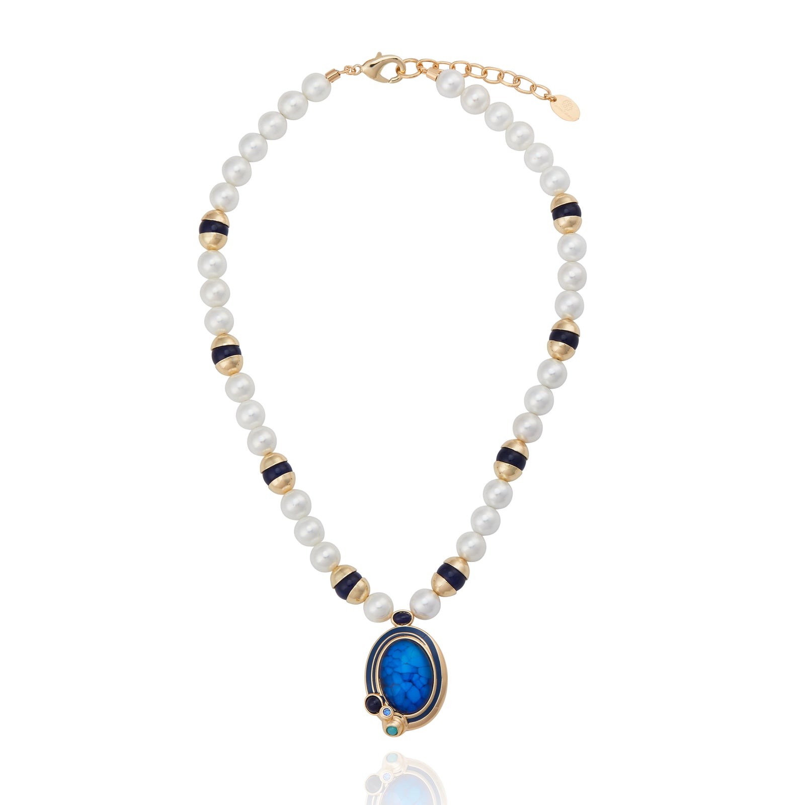 Rialto Pearl Necklace Oval Turquoise Pendant