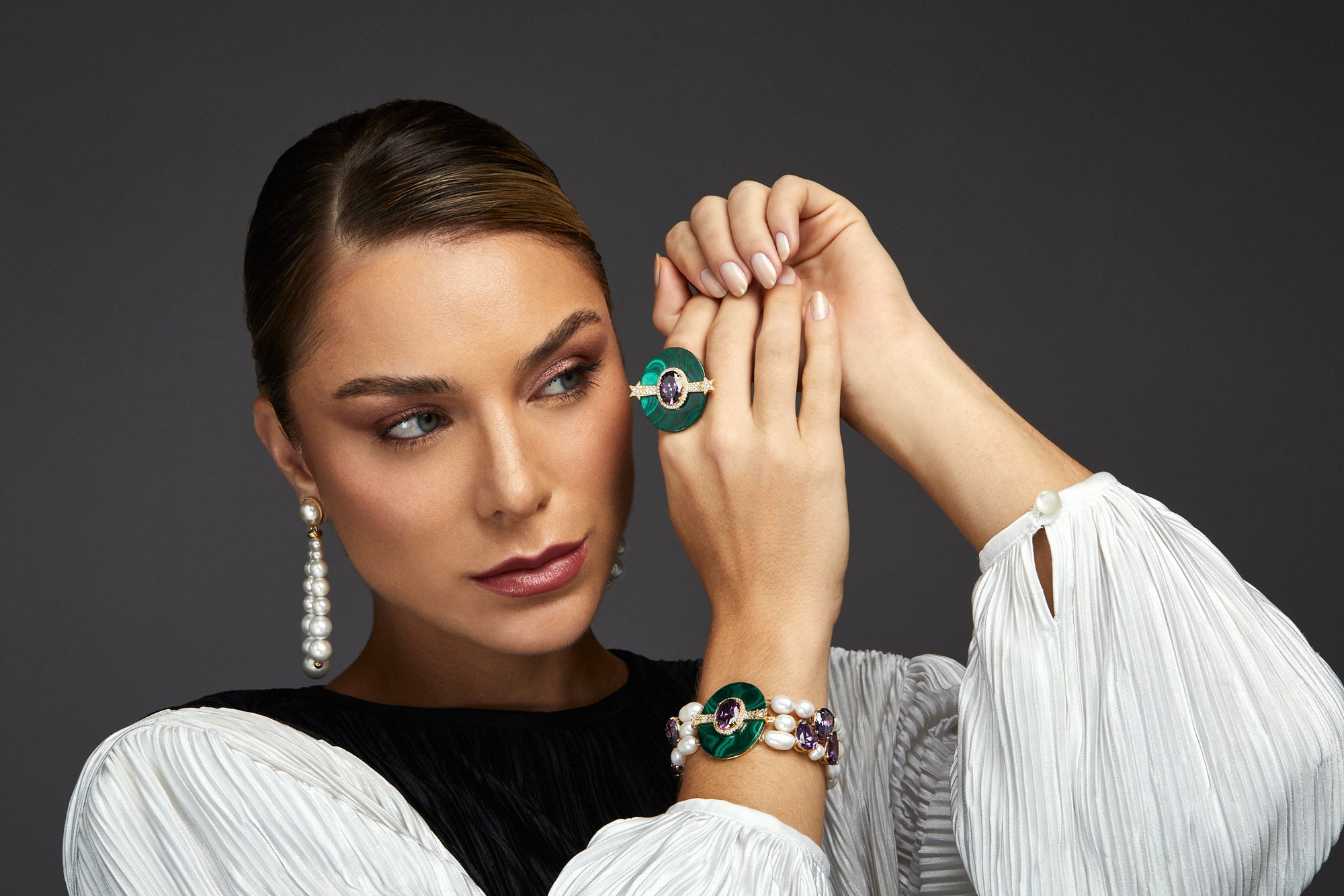 Rosa Pearl Bracelet Malachite