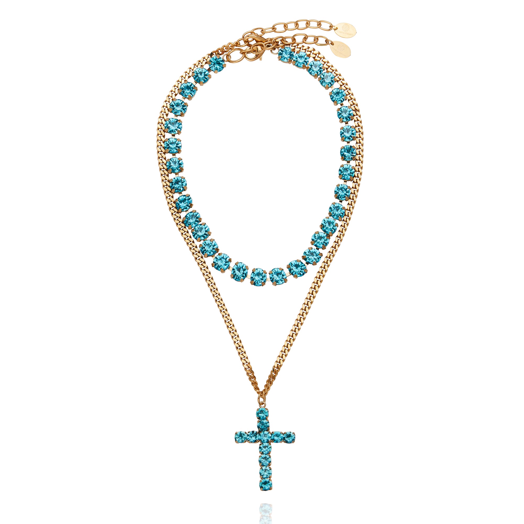 Dazzling Cross Necklace Blue