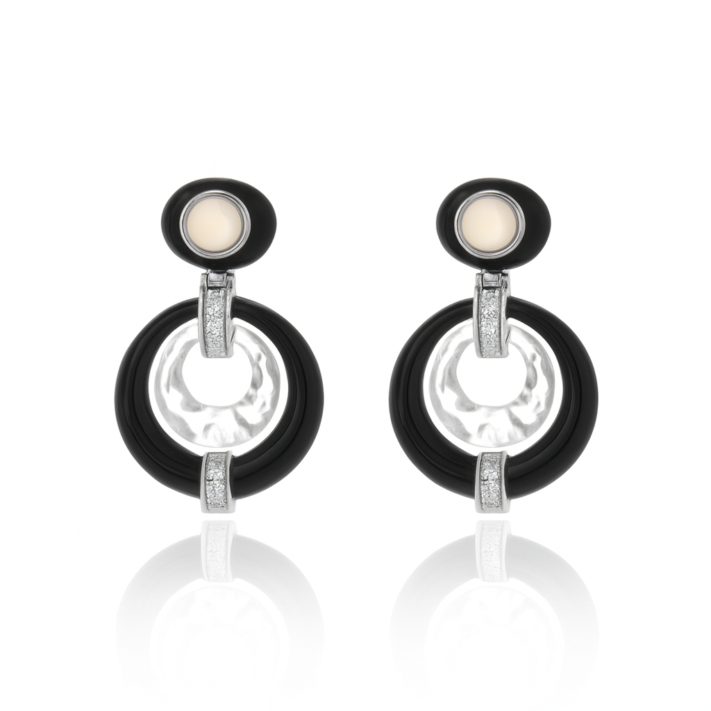 Eclissi Earrings Black Agate Rhodium Plated