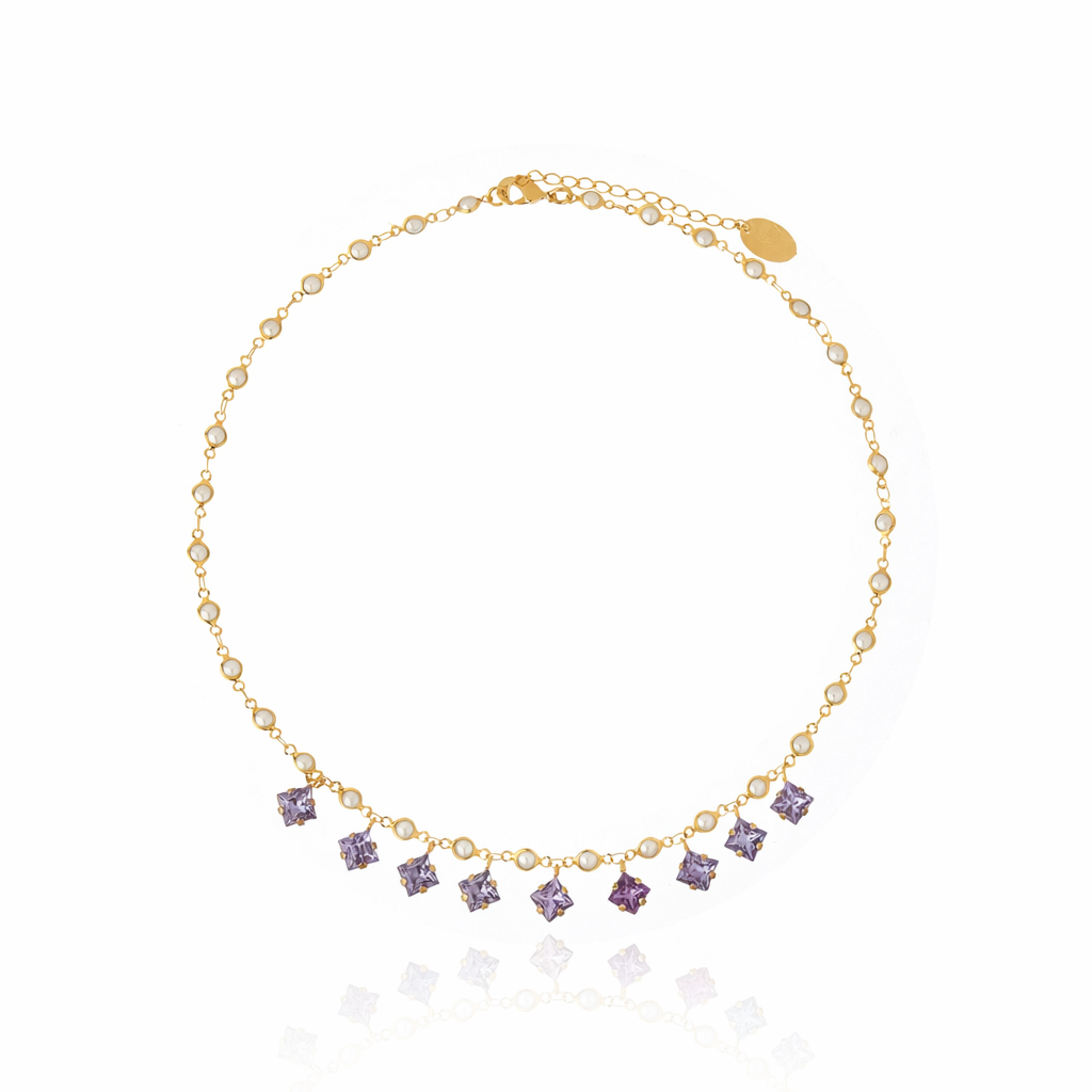 Alice Necklace Violet Crystals 18K Gold Plated