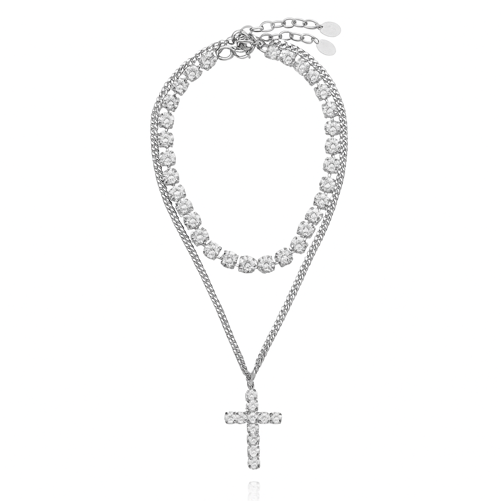 Benedizione Crystal Necklace Rhodium Plated