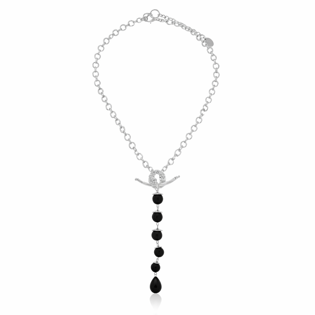 Lago Alba Necklace Black Agate Rhodium Plated
