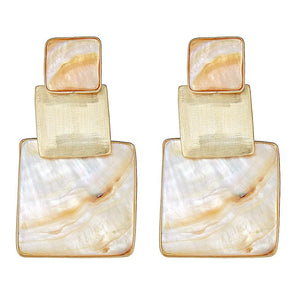 Box Stacked Earring - White Mop Rhodium