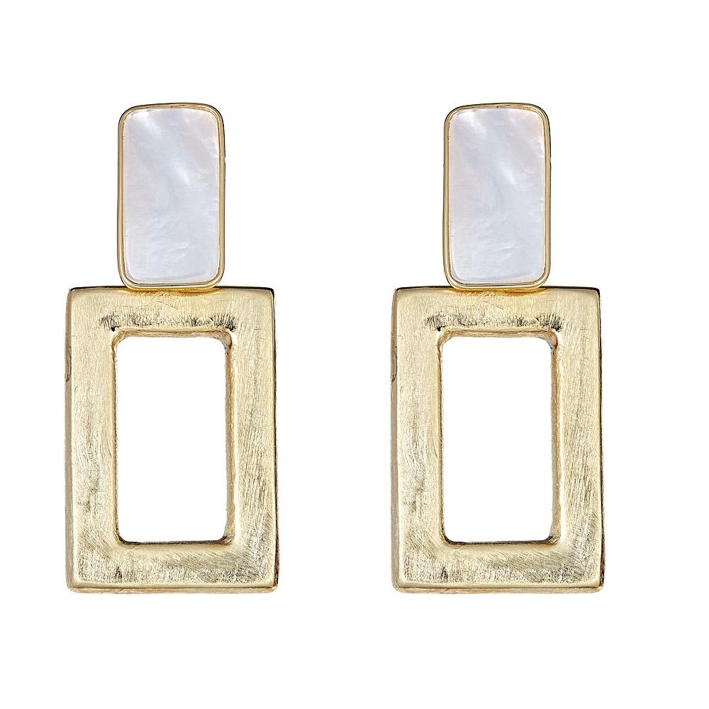 Square Knocker Earring - White Mother of Pearl Gold