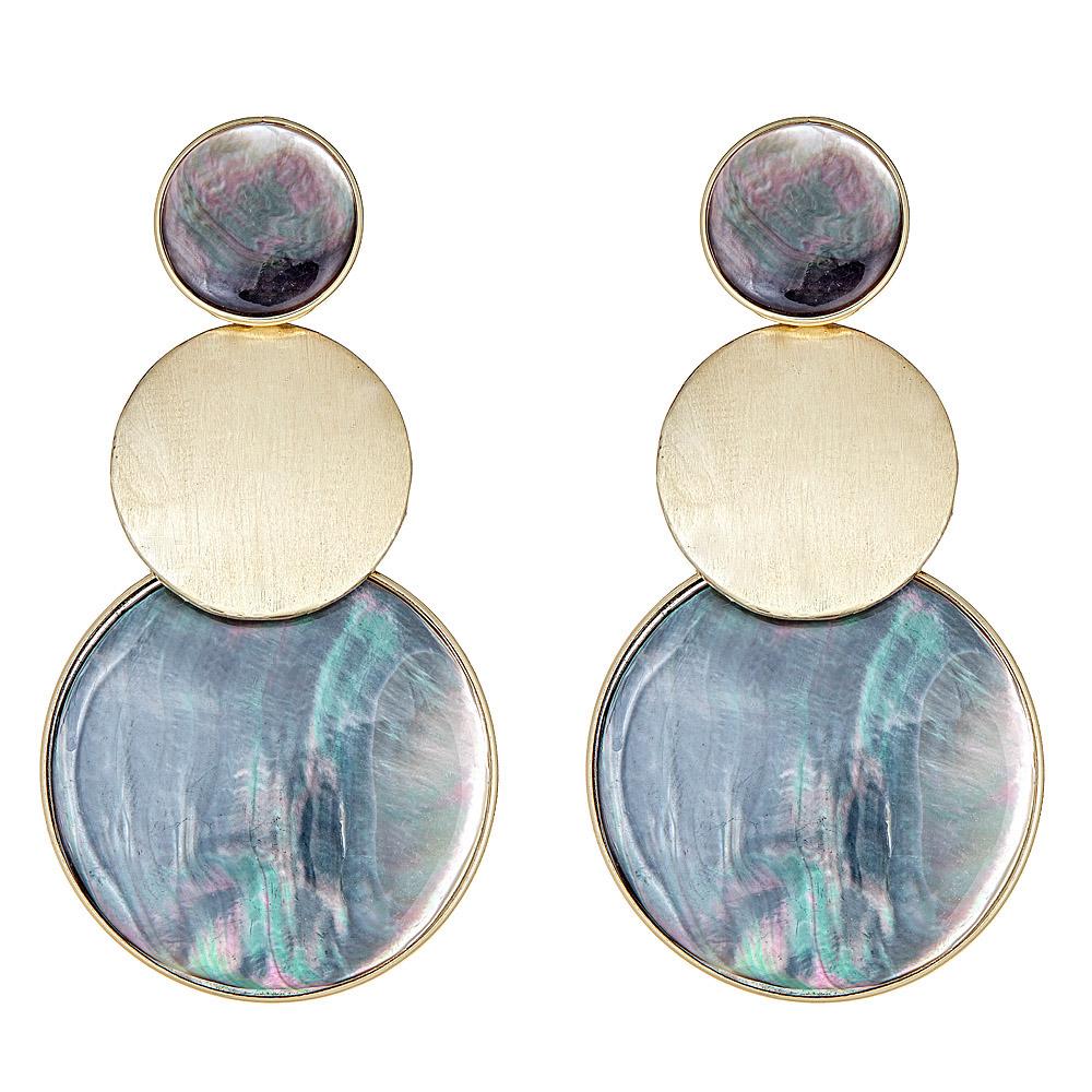 Pebble Stack Earring - Black Mother of Pearl 18K Gold Plated